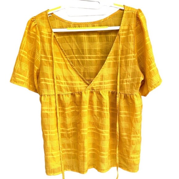 Yellow babydoll v-neck ties top cotton blend size M boho gypsy summer Size M - Picture 1 of 9